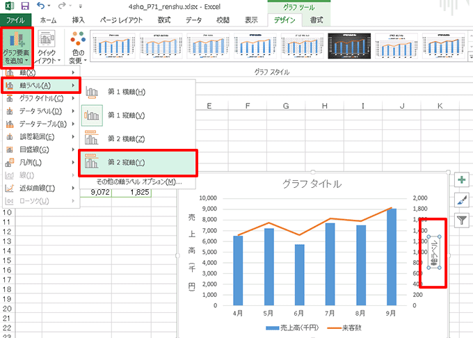 Excel基本編〜基本のグラフを作成する〜2本の縦軸にラベルを追加する