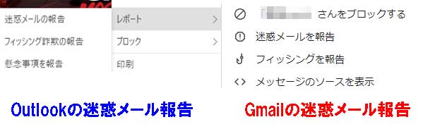 Outlook・Gmailの迷惑メール報告機能