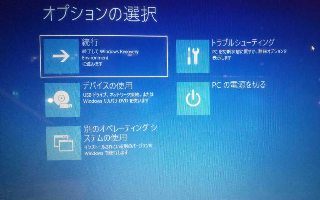 Windowsのオプションの選択画面